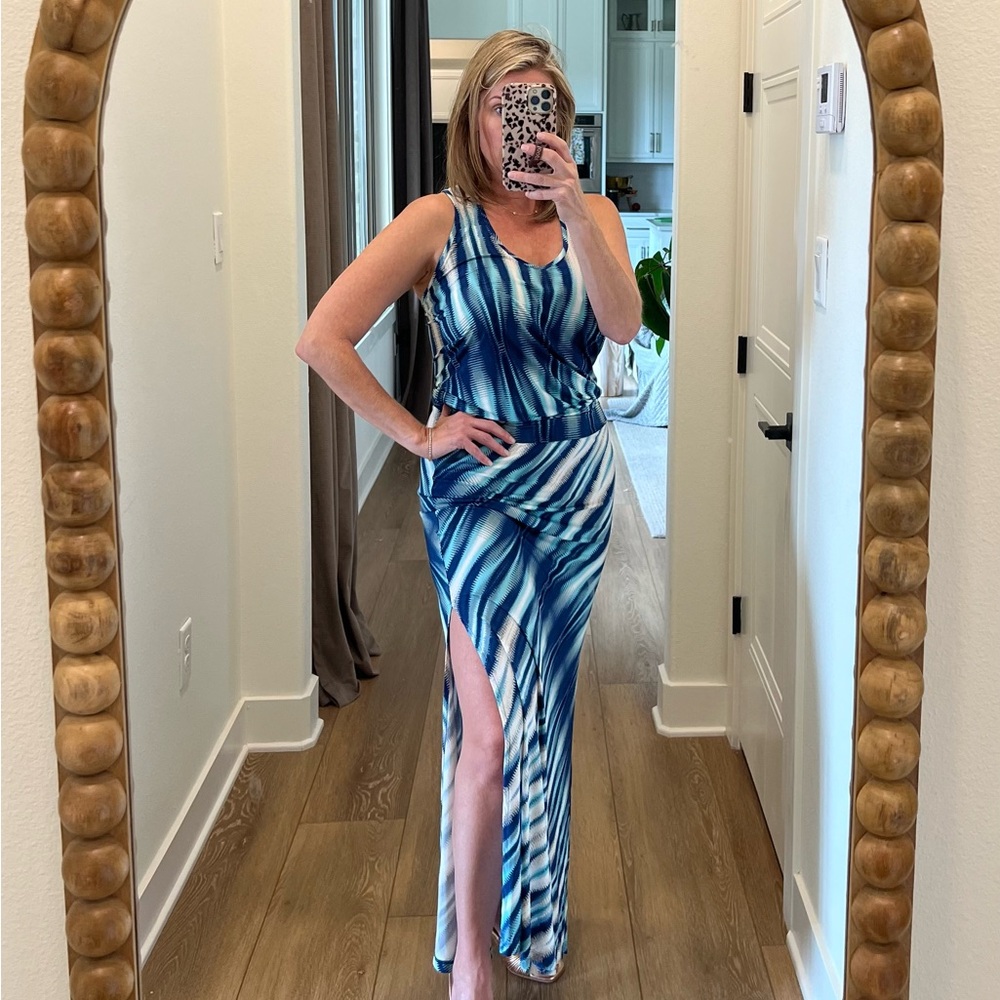 Veronica M Blue and White Maxi Dress